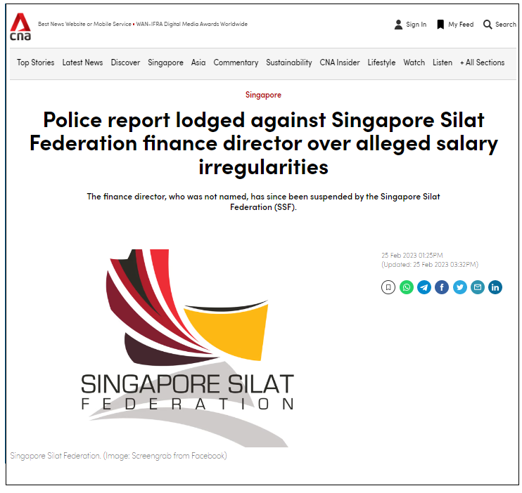 Police report lodged against Singapore Silat Federation finance director over alleged salary irregularities